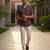 Navy blue block printed cotton shirt