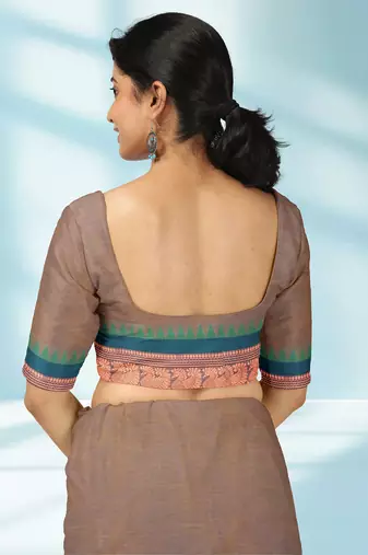 Rose taupe & royal magenta chettinad cotton saree with running blouse