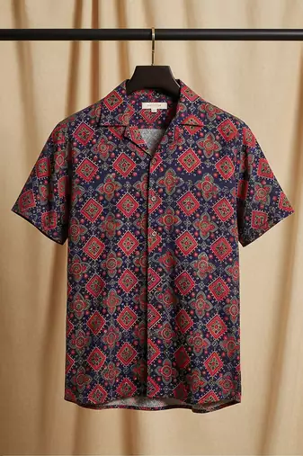 Navy blue block printed cotton shirt