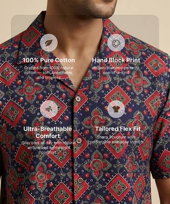 Navy blue block printed cotton shirt 3