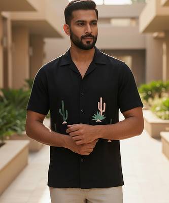 Black embroidered cotton shirt 1