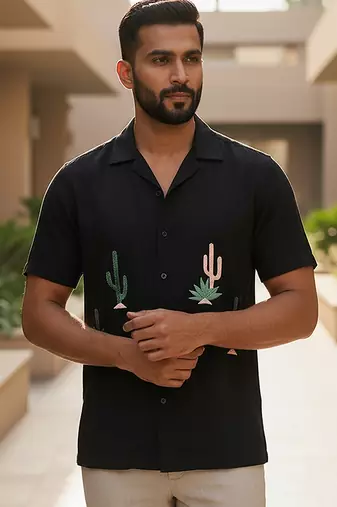 Black embroidered cotton shirt