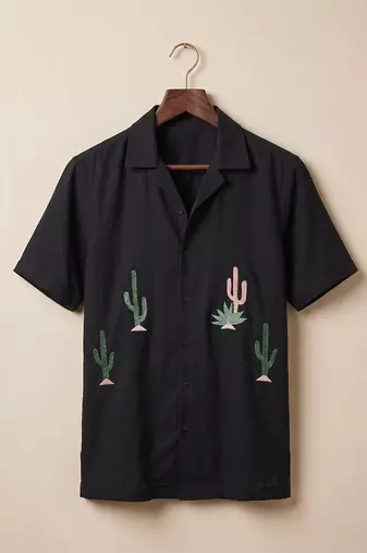 Black embroidered cotton shirt