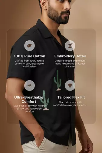 Black embroidered cotton shirt