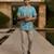 Aqua blue embroidered linen shirt