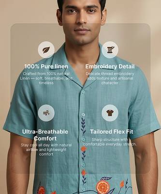 Aqua blue embroidered linen shirt 3