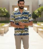 Olive blue printed cotton shirt