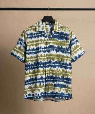 Olive blue printed cotton shirt 2