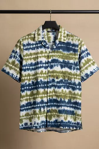 Olive blue printed cotton shirt