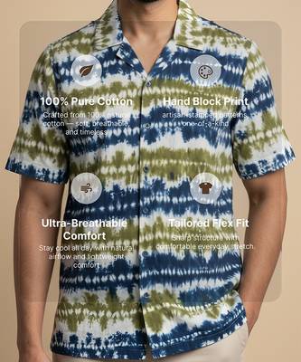 Olive blue printed cotton shirt 3