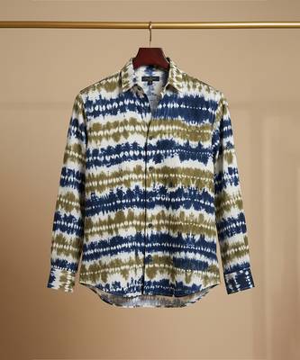 Olive blue printed cotton shirt 2