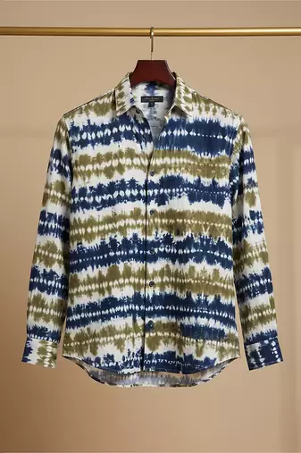 Olive blue printed cotton shirt