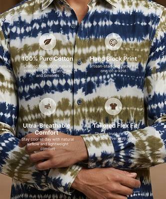 Olive blue printed cotton shirt 3