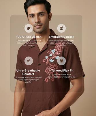Brown floral embroidered cotton shirt 3