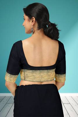 Smoky black & peacock teal green chettinad cotton saree with running blouse 5