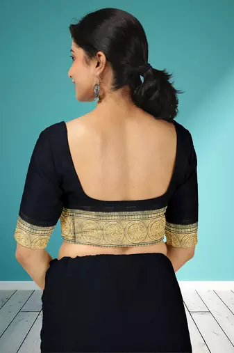 Smoky black & peacock teal green chettinad cotton saree with running blouse