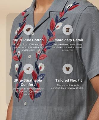 Grey leafs embroidered cotton shirt 3