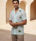 Ice blue embroidered linen shirt