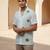 Ice blue embroidered linen shirt