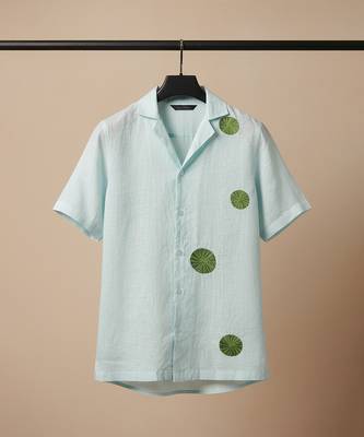 Ice blue embroidered linen shirt 2