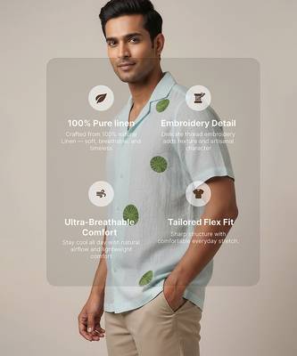 Ice blue embroidered linen shirt 3