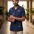 Navy blue embroidered cotton shirt