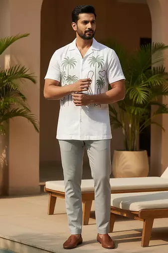 Ivory white embroidered linen shirt