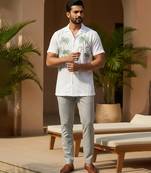 Ivory white embroidered linen shirt