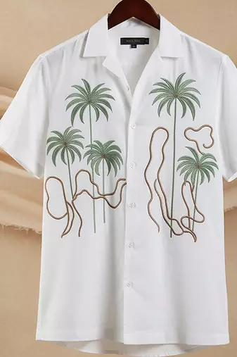 Ivory white embroidered linen shirt