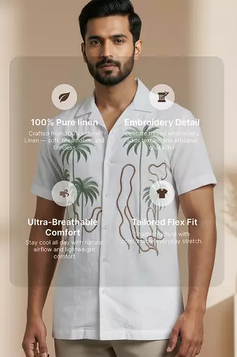 Ivory white embroidered linen shirt