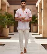 Baby pink blue embroidered linen shirt