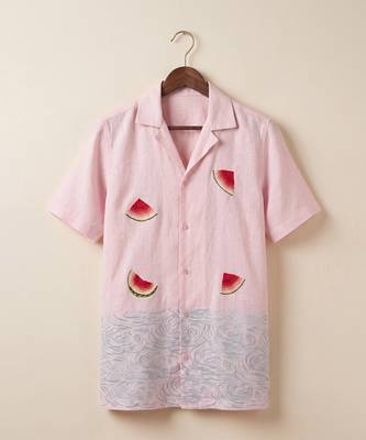 Baby pink blue embroidered linen shirt 2