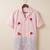 Baby pink blue embroidered linen shirt