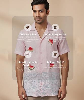 Baby pink blue embroidered linen shirt 3