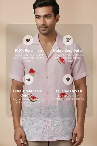 Baby pink blue embroidered linen shirt