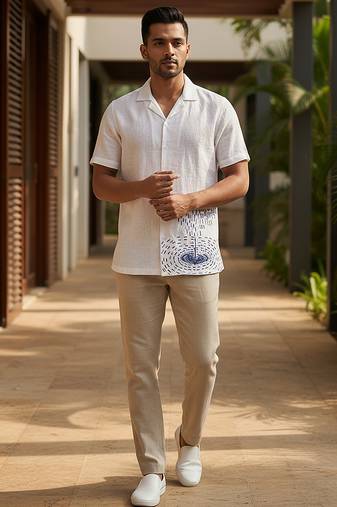 Ivory white embroidered linen shirt