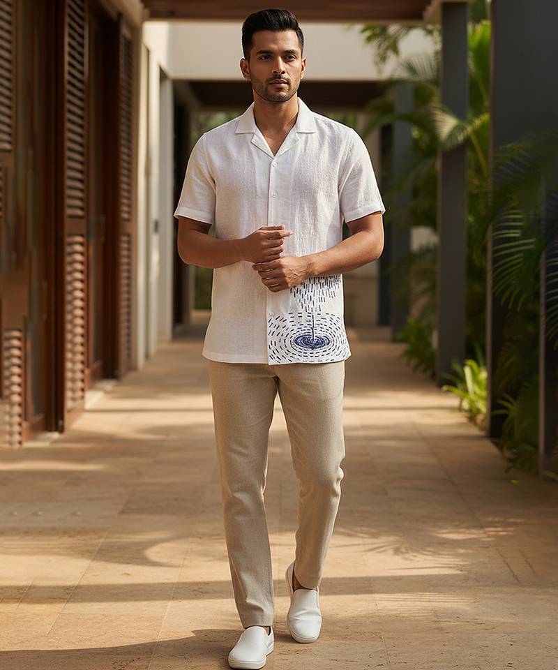 Ivory white embroidered linen shirt