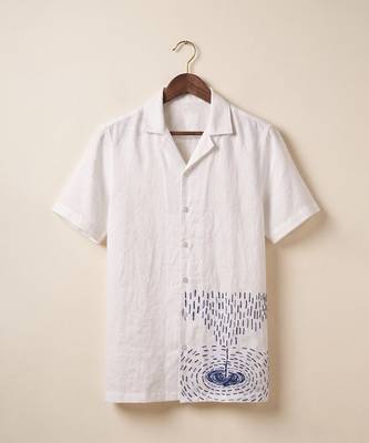 Ivory white embroidered linen shirt 2