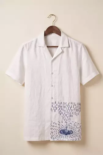 Ivory white embroidered linen shirt
