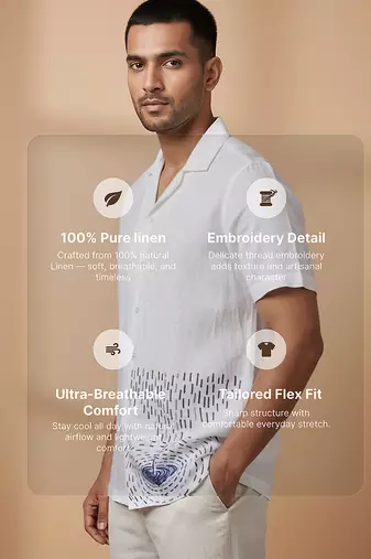 Ivory white embroidered linen shirt