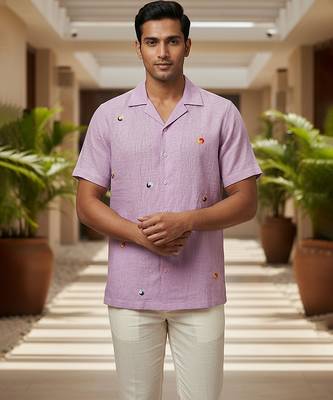 Lavender embroidered linen shirt 1