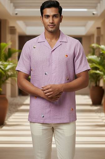 Lavender embroidered linen shirt