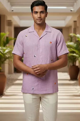 Lavender embroidered linen shirt