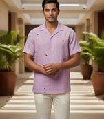 Lavender embroidered linen shirt