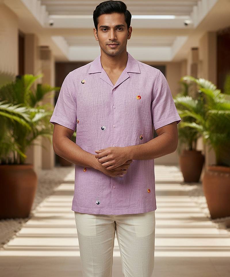 Lavender embroidered linen shirt