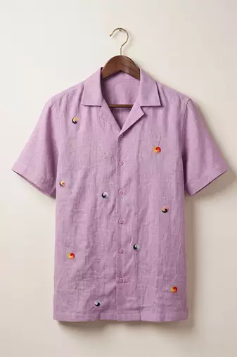 Lavender embroidered linen shirt