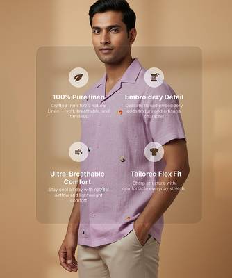 Lavender embroidered linen shirt 3