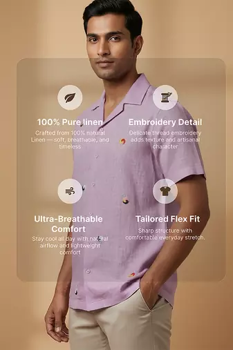 Lavender embroidered linen shirt