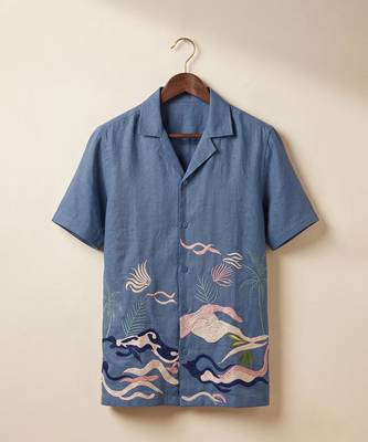 Indigo blue embroidered linen shirt 2