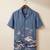 Indigo blue embroidered linen shirt